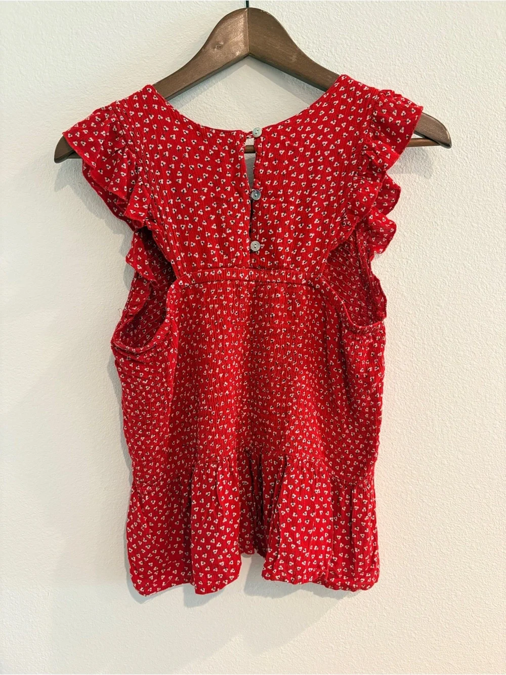 Women's Red Flutter Sleeve Peplum Tank Top - Picture 2 of 5